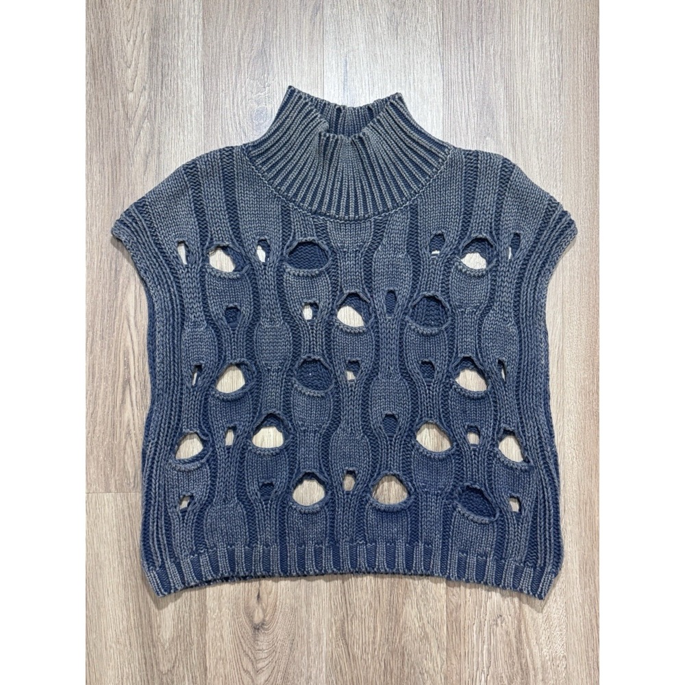 Oli & Hali Mineral Wash Sweater Distressed Turtleneck Blue Vest Size M
